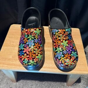 Dansko Patent Leather Flower Clogs